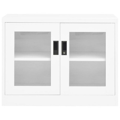 vidaXL Office Cabinet White Steel, tempered glass Medium Office Cabinet