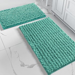 Home Mart Goods 2 Piece Set Turquoise Soft Cozy Plush Chenille Bath Mat Bathroom Rug - 1 of 4