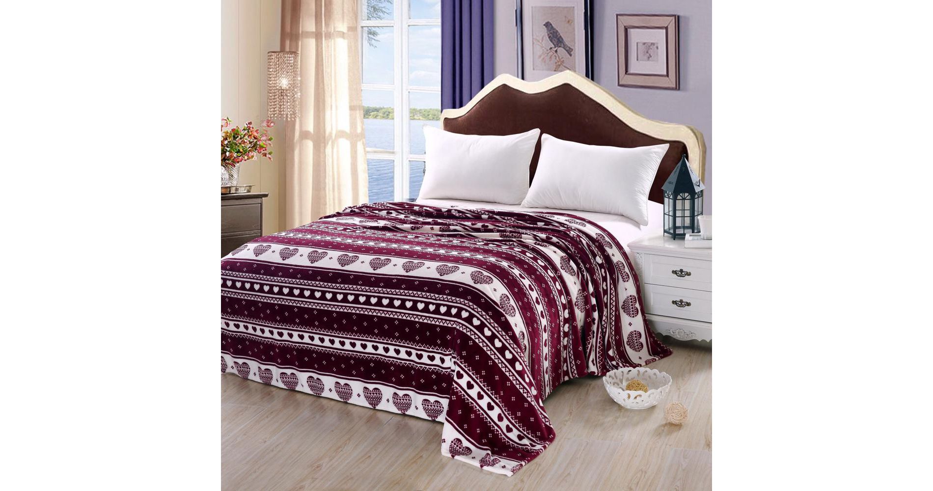 Heartfelt Valentine Micro Plush Blanket Burgundy - Queen 90x90