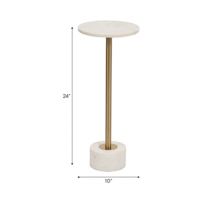 Gold and White Marble Round Side Table with Metal Base