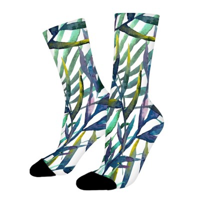 Watercolor Leaf Women Printed Crew Socks Funny Funky Socks Soft Polyester Novelty Gifts for Artists Men
