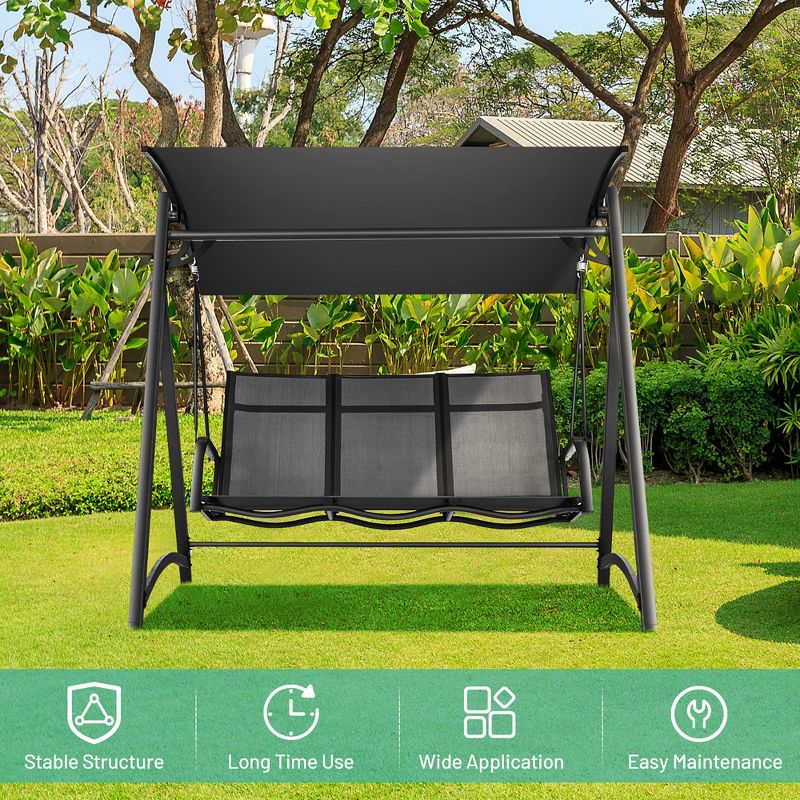 Costway Outdoor 3-Person Porch Swing Chair  Aluminum Frame Adjust Canopy Patio, 5 of 11
