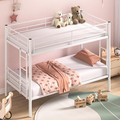 VECELO Metal Bunk Bed Over Twin, Industrial Bunkbeds with Ladder and Full-Length Guardrail
