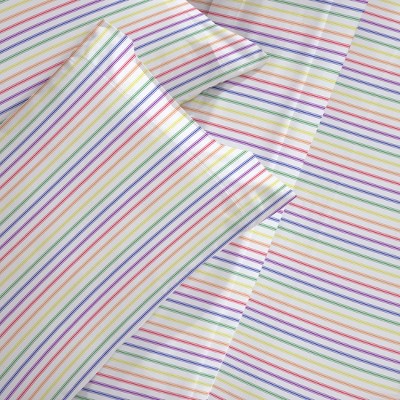 California King Blue Cotton Rainbow Stripe Sheet Set