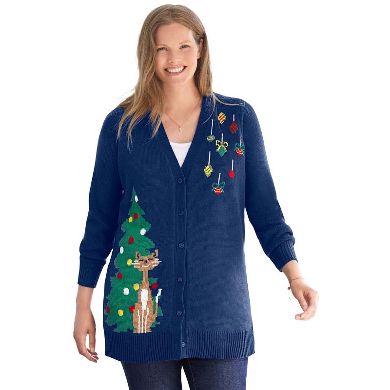 Woman Within Women's Plus Size Holiday Cardigan, 1 of 2