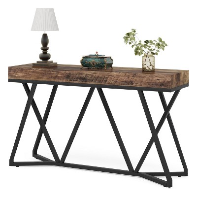 Rustic Brown 55" Wood and Metal Console Table with Storage