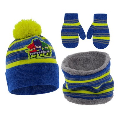 PJ Masks Winter Hat, Scarf & Mittens Set, Kids Ages 2-4 (Yellow/Blue)