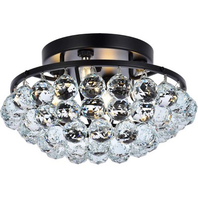 Corona 14-Inch Black and Crystal Flush Mount Light