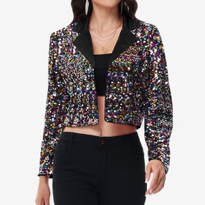 Anna-Kaci Women's Sequin Cropped Blazer Long Sleeve Sparkly Open Front Jacket - 1 of 4