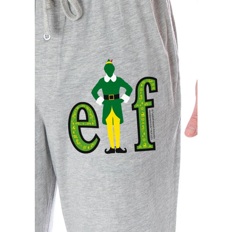 Elf The Movie Men's Holiday Film Logo Loungewear Sleep Bottoms Pajama Pants Heather Grey, 3 of 4