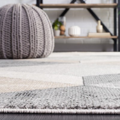 Phoenix Light Grey Beige Charcoal Geometric Area Rug 6'7"x6'7"