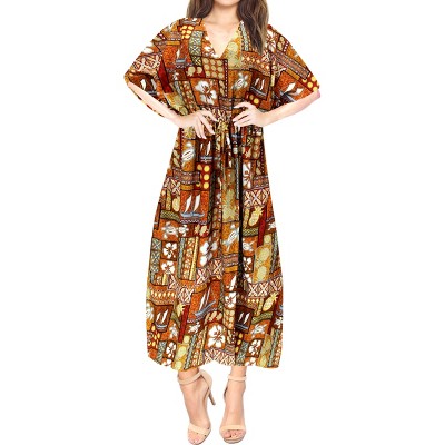 LA LEELA Women's House Daily Routine Evening Wear Holiday Casual Loungewear Loose Slit Dress Caftan Long Boho Night Shirts 2X-3X Multicolored, Floral