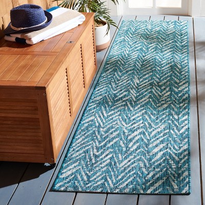 Blue and Gray Synthetic Easy Care Indoor/Outdoor Rug