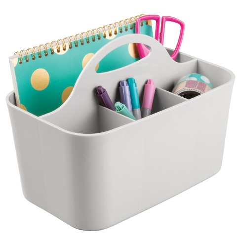 mDesign Plastic Storage Bin Box Container with Lid - Built-In Handles -  Organization for Pens, Pencils, or Work Supplies in Home Office, Cabinet,  or