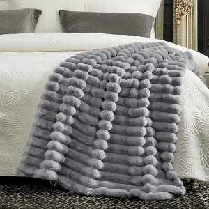Cozy Bliss Faux Fur Plush Decorative Blanket, Cozy Warm Striped Throw Blanket - 1 of 4