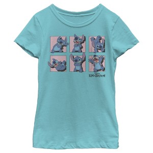 Girl's Lilo & Stitch Poses in Pink Panels T-Shirt - 1 of 4