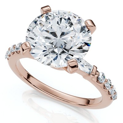 Pompeii3 Certified 3Ct Diamond & Baguette Accent Diamond Ring 14k Gold or Pt Lab Created