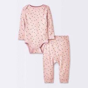Baby Girls' 2pc Stars Wide Ribbed Long Sleeve Top & Pants Set - Cloud Island™ Pink - 1 of 4