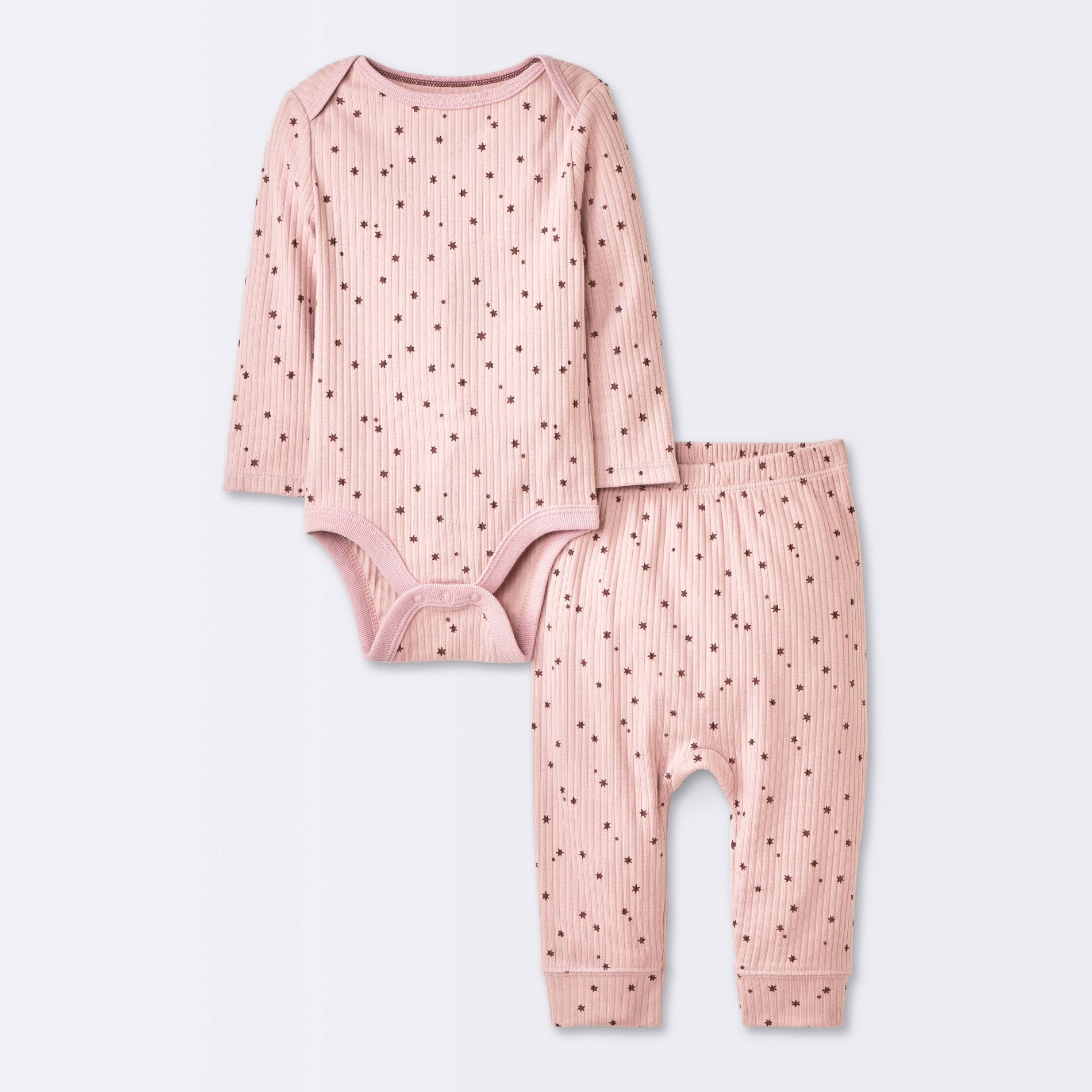 Baby Girls' 2pc Stars Wide Ribbed Long Sleeve Top & Pants Set - Cloud Island™ Pink