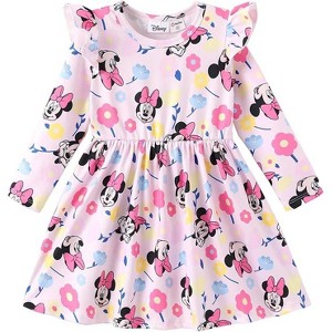 Disney Mickey Mouse & Friends Kids Girls Ruffle Sleeve Dress Long Sleeve A Line Dresses - 1 of 4