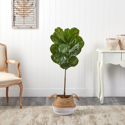 Boho Chic 4ft UV Resistant Fiddle Leaf Fig in Cotton & Jute Planter