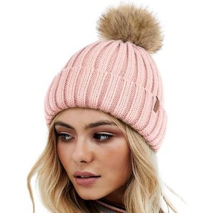 ZUPPAD Womens Winter Knitted Beanie Hat with Faux Fur Pom Warm Knit Skull Cap Beanie for Women Hats 1 Pack - 1 of 4