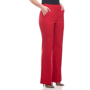 Rekkuna Women's Pull-On Wide Leg Dress Pants – Mid-Rise Stretch Slacks with Front Pockets and Flattering Fit - 1 of 4
