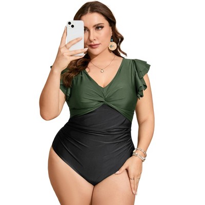 Whizmax Women's Plus Size Tummy Control Swimsuit One Piece Slimming Bathing Suit Halter Push Up V Neck Swimwear