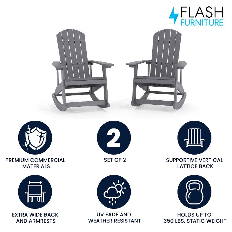 Flash Furniture Savannah All-Weather Poly Resin Wood Adirondack Rocking Chair with Rust Resistant Stainless Steel Hardware - Set of 2, 3 of 18