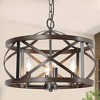 LNC Ribbon 4-Light 15.5" Farmhouse Drum Small Chandelier, Distressed Black and Antique Brown Wood Tone - 2 of 4