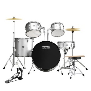 VEVOR Adult Drum Set, 5-Piece,22in Complete Full Size Drum Kit with Bass Toms Snare Floor Drum Throne Stands Cymbal Hi-Hat Pedal and Drumsticks,Silver - 1 of 4