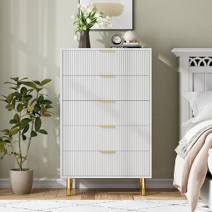 Whizmax Fluted 5 Drawers Dresser for Bedroom, Wooden Drawer Organizer for Bedroom, Living Room, Hallway, Entryway - 1 of 4