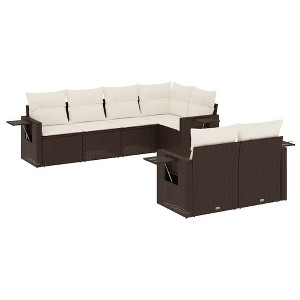 vidaXL 7 Piece Patio Sofa Set with Cushions Brown and Cream Poly Rattan - 1 of 4