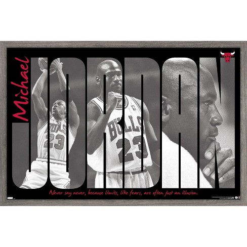 Trends International Michael Jordan - Never Say Never Framed Wall Poster Prints Barnwood Framed Version 14.725 x 22.375
