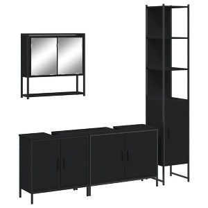 vidaXL 4-Piece Bathroom Set - Wall-Mounted Mirror Cabinet, Dual Sink Cabinets, Tall Storage Unit, Black Contemporary Engineered Wood and Steel - 1 of 4