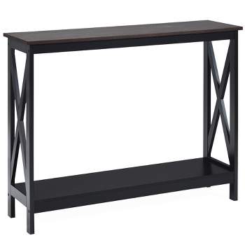 Costway 2-Tier Console Table x-Design Bookshelf Sofa Side Accent Table w/Shelf White\ Black\Espresso\Wood Grain