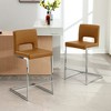 26" Bar Stools - Modern PU Leather/Velvet Barstools with Hollow Back, H Upholstered Armless Kitchen Island Stools with Chrome Metal Frame - 2 of 4