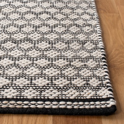 Black and White Handmade Wool Kilim Runner Rug