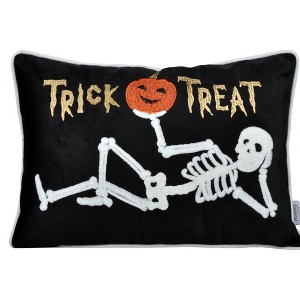 DSVIMOY Support Pillow Trick or Treat Skeleton Velvet Throw Pillow for Halloween Decor, Black, 17"*17"*10" - 1 of 4