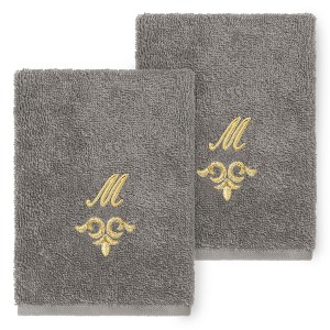 Linum Home Textiles 100% Turkish Cotton MONICA Gold Thread 2PC Embellished Washcloth Set - 1 of 3