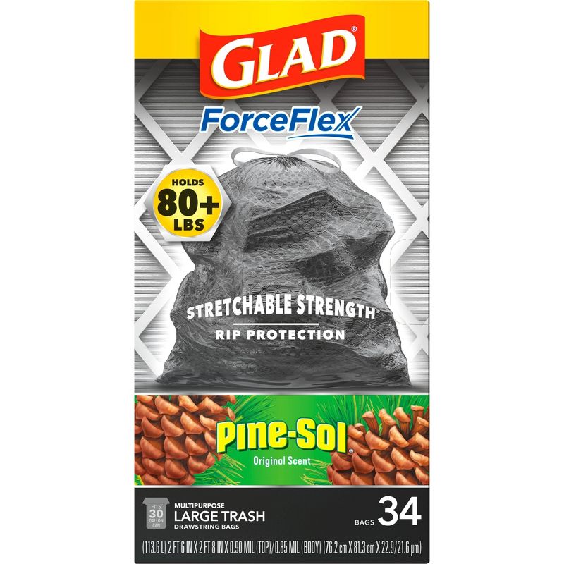 Glad ForceFlex DrawString Trash Bags - Pinesol - 30 Gallon - 34ct, 4 of 10