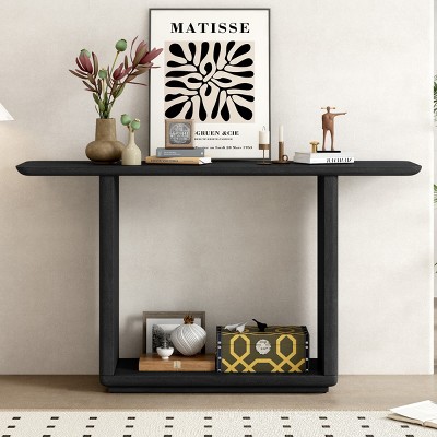 FURNIinspire Console Tables Living Room Console Table Display Table with Curved Corners, Narrow Console Table Side Table, Black, 16.1"*59.8"*34.2"