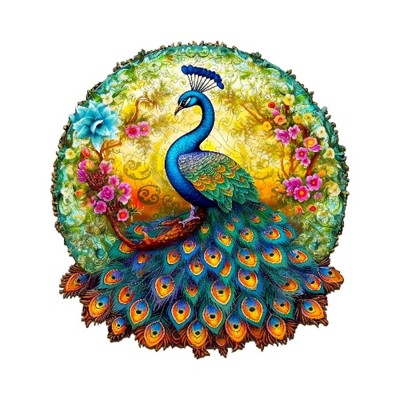 Probe Hues Wooden Mandala Peacock Jigsaw Puzzle