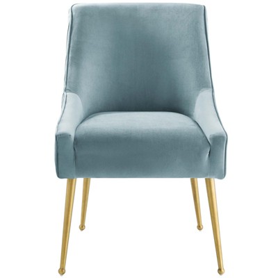 Elysian Light Blue Velvet Upholstered Side Chair with Gold Metal Legs