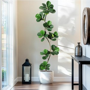 Artificial Fiddle Leaf Fig Tree - 7FT Fake Plant with Black Nursery Planter, Large Fake Tree ,Housewarming Gift - 1 of 4