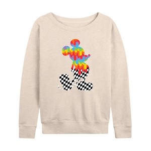 Women's - Disney - Mickey Silhouette Drip Checker Lightweight French Terry Wide Neck Long Sleeve Shirt - 1 of 4
