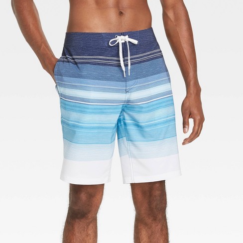 Men's 10" Striped Swim Trunks - Goodfellow & Co™ Atlantic Blue - image 1 of 3