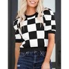 Women's Short Sleeve Sweater Tops 2025 Spring Summer Trendy Crew Neck Casual T Shirts Blouses,Black Plaid - L - 3 of 4