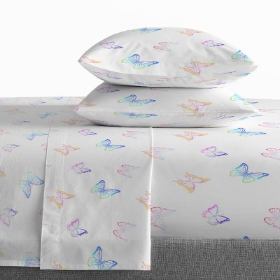 Queen White Organic Cotton Butterfly Sheet Set