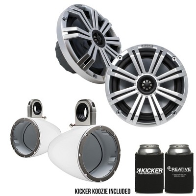 Kicker 8" White\Silver Wake Tower LED Marine Speakers 1-Pair